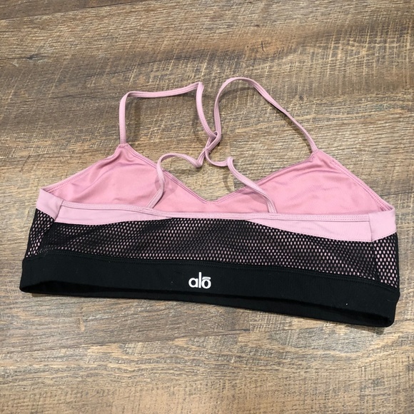 ALO Yoga Mesh Bra Black Pink Strappy - Picture 3 of 3